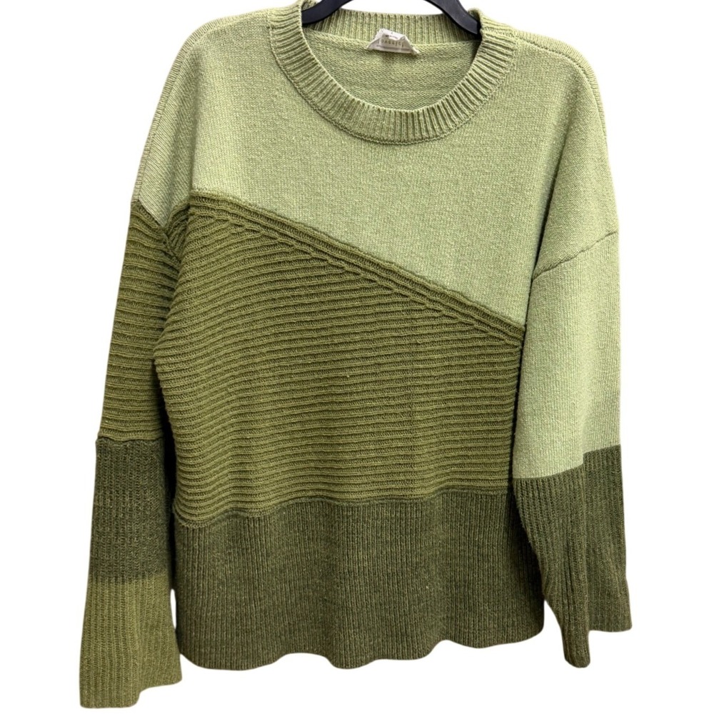 Loveriche Womens Green Colorblock Ribbed Knit Crewneck Sweater Size L 12W2950L